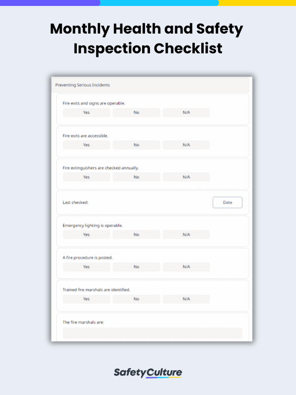 Monthly Health and Safety Inspection Checklist