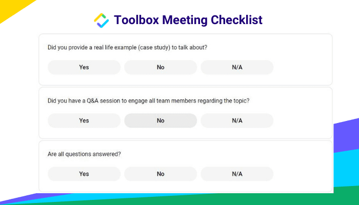 Kostenlose Checkliste für Toolbox-Meetings als PDF-Vorlage.
